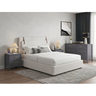 3-Piece Bedroom Set With 6-Drawer Dresser And Set Of 2 Matching Nightstands, Wooden Bedroom Furniture Set With Spacious Storage Drawers, Gray