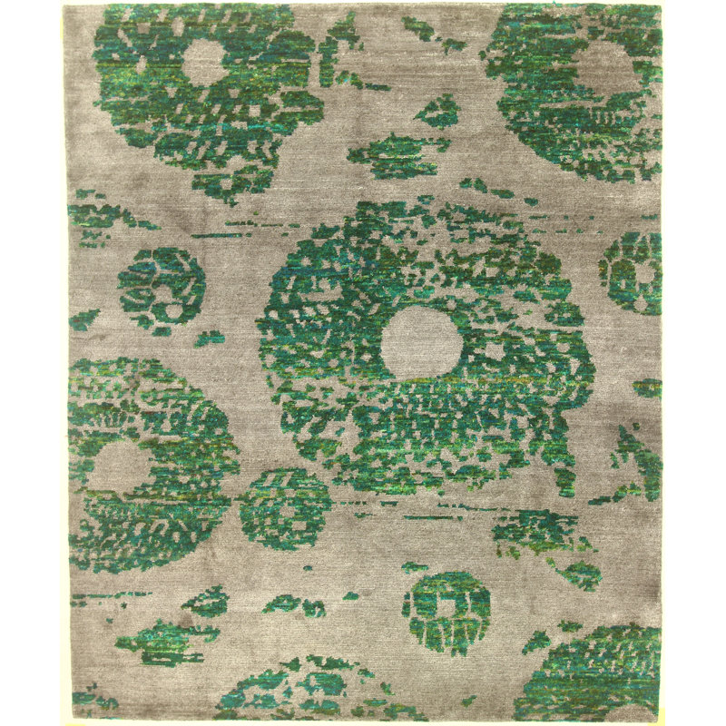 Tapis à la main one-of-kind-noué la vert/gris 8 pi 2 po x 10 pi surface de viscose