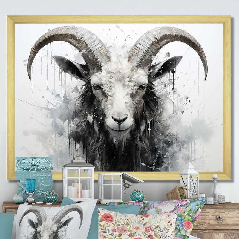 Impression sur toile, "Ram noir et blanc", H 34 po x l 44 po x P 1,5 po, Cadre doré simple