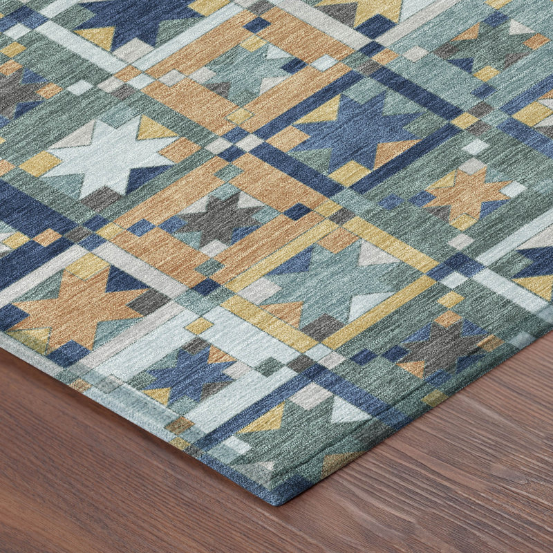 Machine Washable Indoor/Outdoor Chantille ACN2553 Patchwork Rug, Teal, 9' x 12'