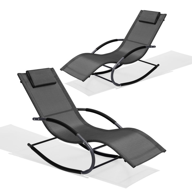 Tyshika Outdoor Metal Chaise Lounge, Black