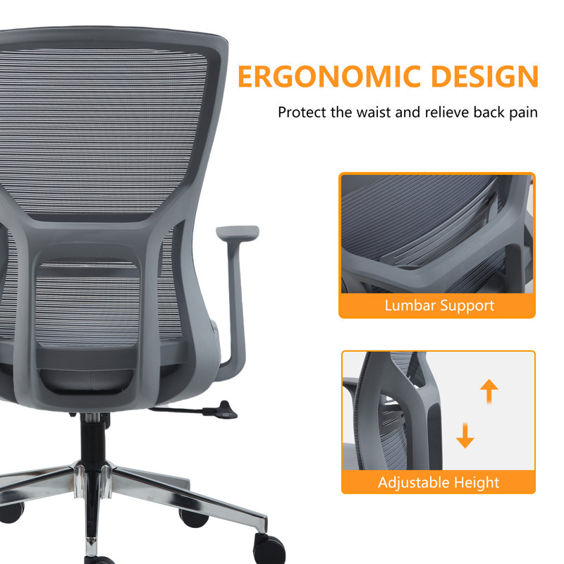 Fcd Office Chair Mid Back Mesh Swivel Rolling Desk Chairs With Adjustable Lumbar Support And Seat Height, Tiltable Back
