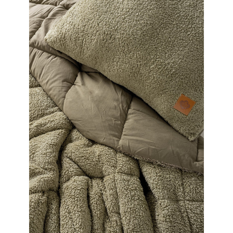 Ensemble d'édredon en molleton Everly Teddy, Courtepointe simple + 1 coussin, Pierre
