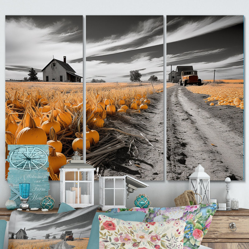 «Turquoise Farmhouse Front Porch Tales I», reproduction sur toile 3 pièces, H 28 po x l 36 po x P 1 po