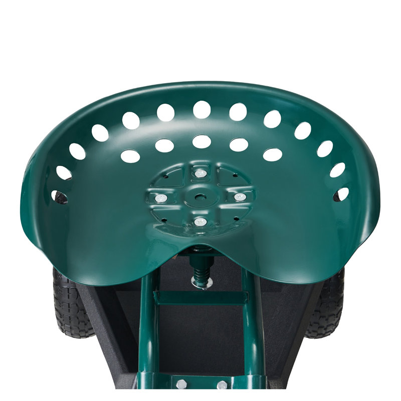 Chariot de jardin roulant robuste avec siège pivotant et plateau à outils - Scooter d'extérieur d'une capacité de 300 lb