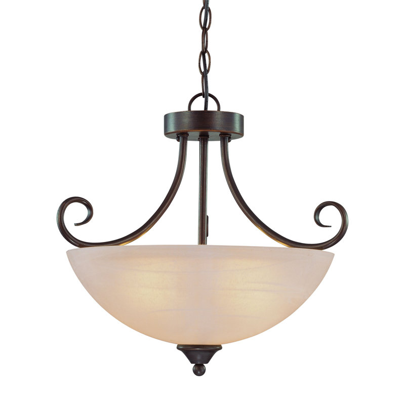Luminaire suspendu unique et remarquable à 3 lumières Ora, Vieux bronze avec faux albâtre teinté ambre