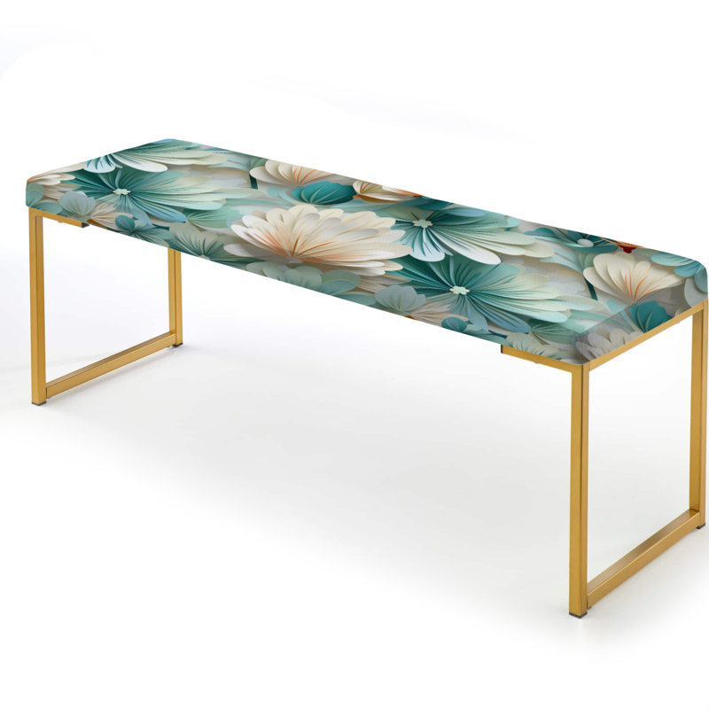 Banc floral rembourré or, Escapade côtière blanche et verte I