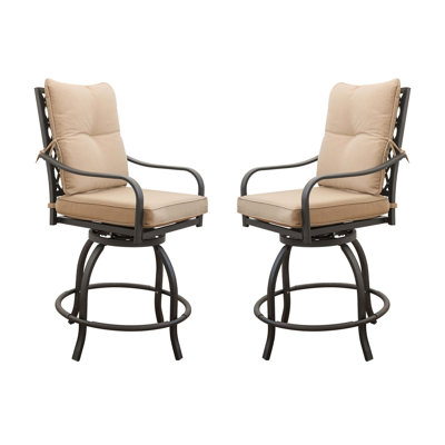 Outdoor Living Swivels Bar Stools, Outdoor Bistro Set for Garden Balcony Backyard Deck, High Bar Chairs with Seat & Back Cushion(2 Chairs)