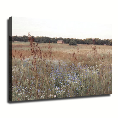 Vintage Wildflower Meadow Farmland Oil Painting, Large Gallery Wrapped Canvas Wall Art Print For Living Room Bedroom