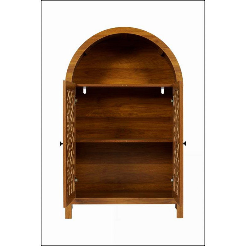 Armoire arquée sculptée à la main, rangement en bois massif avec tablette ouverte et 2 portes, parfaite pour le salon, la chambre à coucher et le vestibule