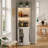 67.3" Corner Bar Cabinet with Power Outlet, Farmhouse Wine Bar with Adjustable Shelves, Lights & Glass Rack for Dining & Living Room