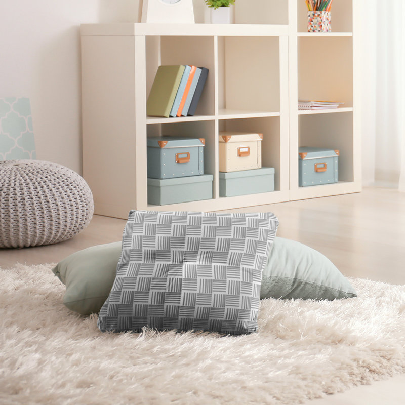 Coussin de sol classique à rayures Baskettressées, 26 po x 26 po, Gris