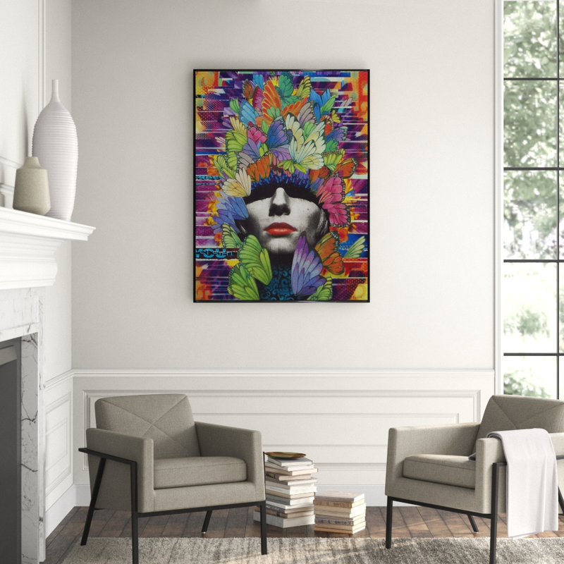 Nectar by Elige - Floater Frame Painting on Canvas, Wrapped Canvas, Blue/Orange