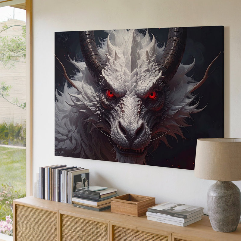 Toile, art mural hyperréaliste, dragon blanc et détail complexe, H 9 po x l 12 po