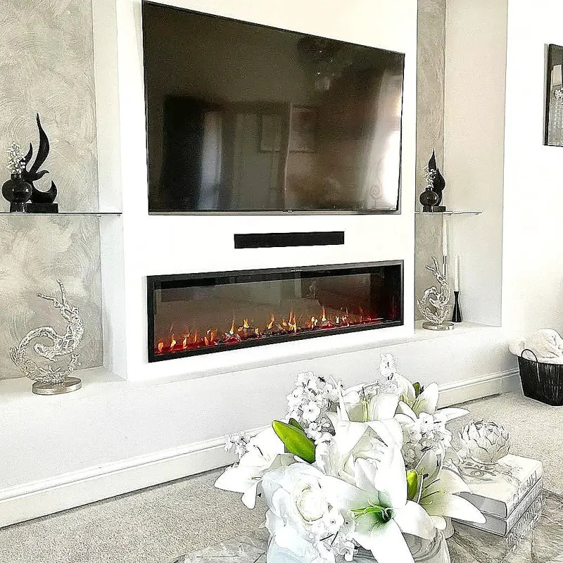 Erentraud Metro Lane Silver Electric Fire, 16.5" H x 50" W x 6.7" D
