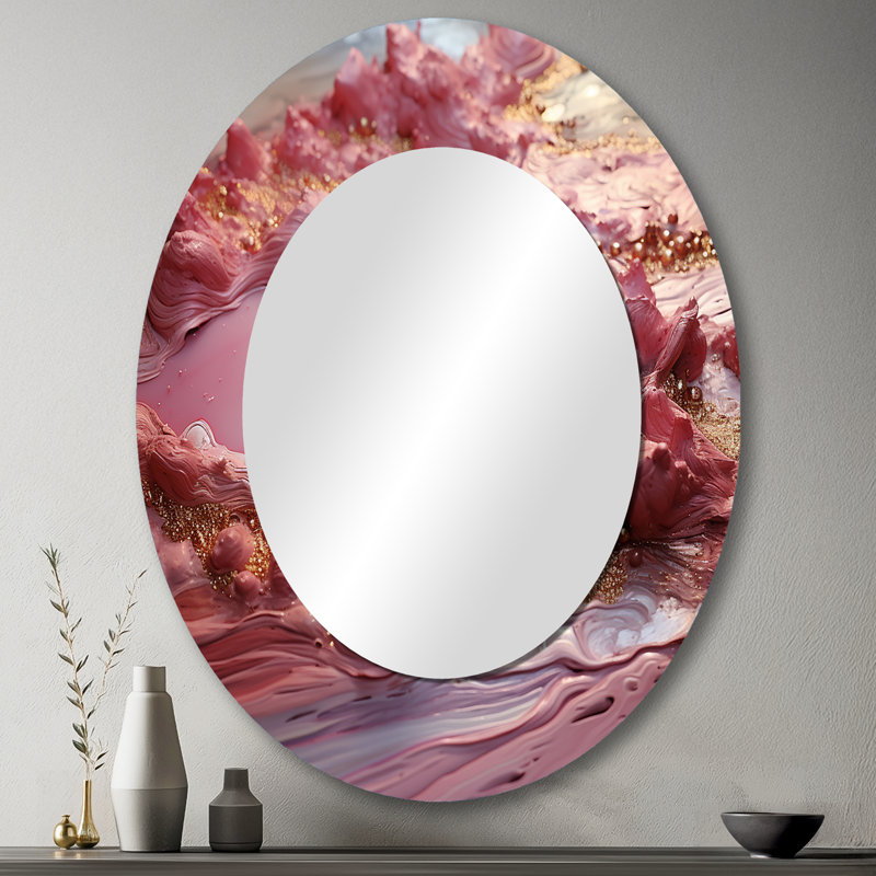 Harmony rose liquide or rose - grand miroir mural ovale sur métal, 43 po x 33 po