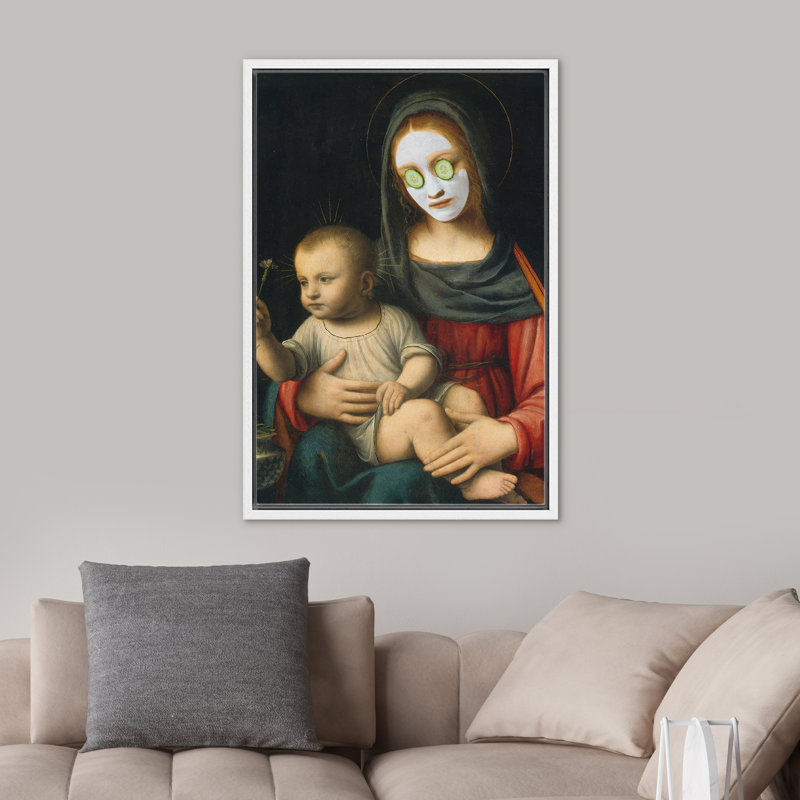 " Cucumber Facial Virgin Jesus ", White Floater Framed, 36" H x 24" W
