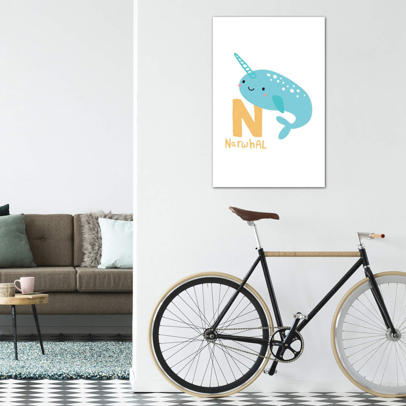 Animal Alphabet N - impression d'art graphique, H 18 po x l 12 po x 1,5 po, Toile tendue, Pas de tapis