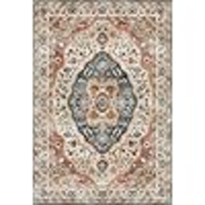 Washable Rug, Ultra Soft Area Rug 3X5, Non Slip Vintage Rug Foldable, Stain Resistant Rugs For Living Room, Tribal Medallion (Beige/Blue)