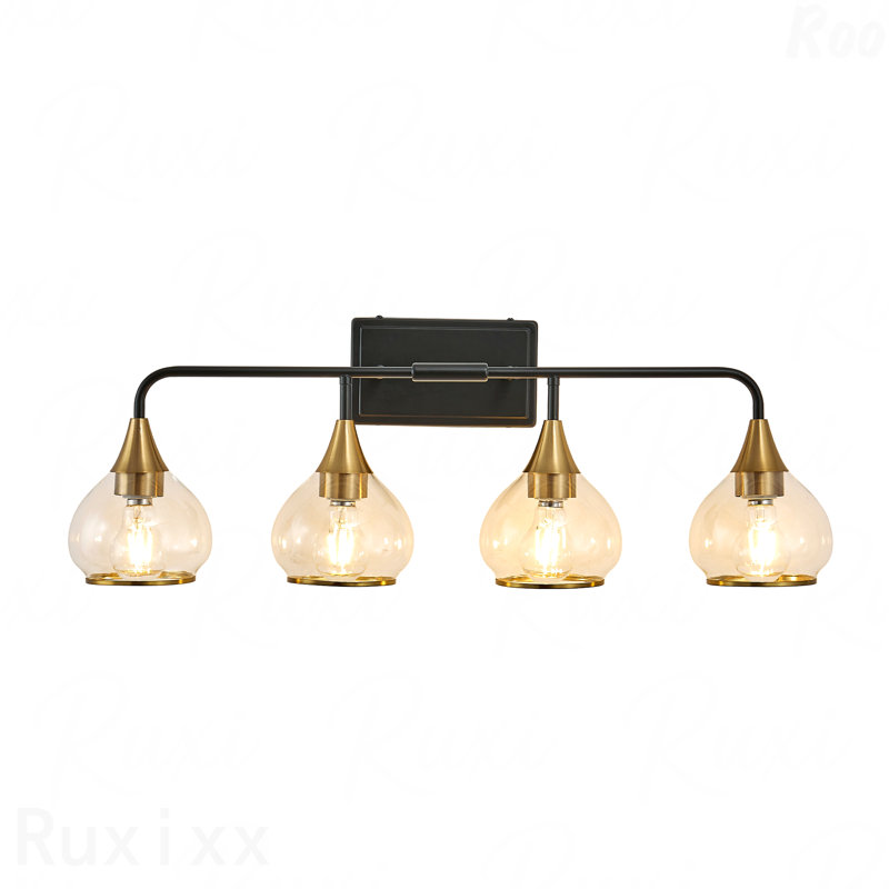 Luminaire de meuble-lavabo 31 po - 4 lumières noir + métal doré, abat-jour en verre transparent, applique murale industrielle