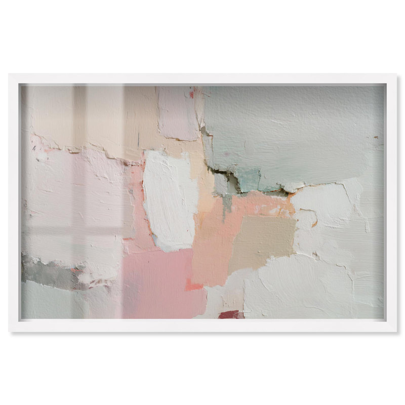 «Faded Fresco Shadowbox», art mural abstrait par Art Remedy, cadre blanc, 25 x 17, H 17 po x l 25 po, Cadre blanc