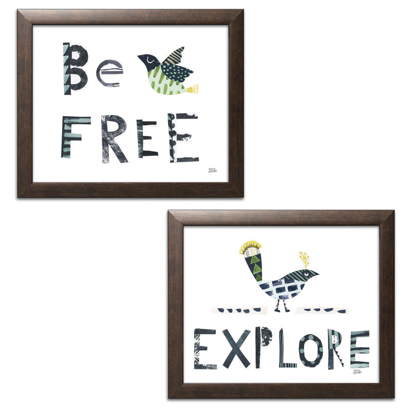 "Bird Words I & II", ensemble de 2 reproductions d’art encadrées, H 11 po x l 14 po x P 1,5 po, Papier encadré patiné