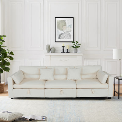 Canapé modulaire modulaire, causeuse moderne, canapé-lit à assise profonde en chenille confortable de 111,8 po avec coussins amovibles 3 places pour le bureau