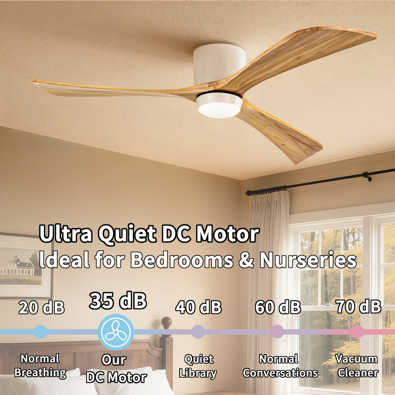 52 In. 3-Blade Smart Indoor Flush Mount Ceiling Fan With Remote Control, Noiseless Reversible Dc Motor, Dimmable Led Light