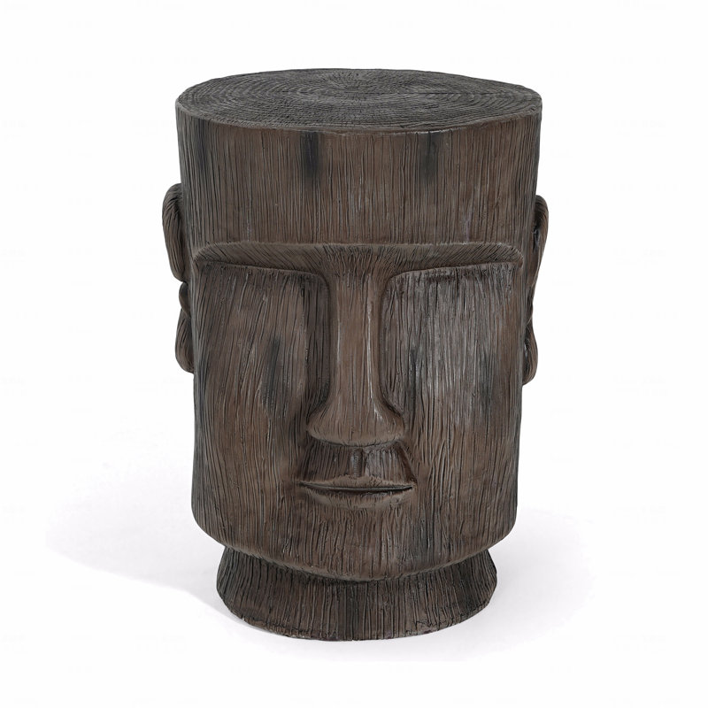 Outdoor Patio Side Table, Easter Island Moai Statue Pedestal End Table Stool