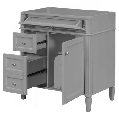 Meuble-lavabo de salle de bain de 30 po sans lavabo supérieur, armoire de rangement moderne avec 2 tiroirs et un tiroir rabattable (BASSIN INCLUS)