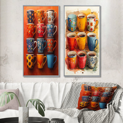 Ensemble de 2 tasses à café rouge et bleu Boho Morning
