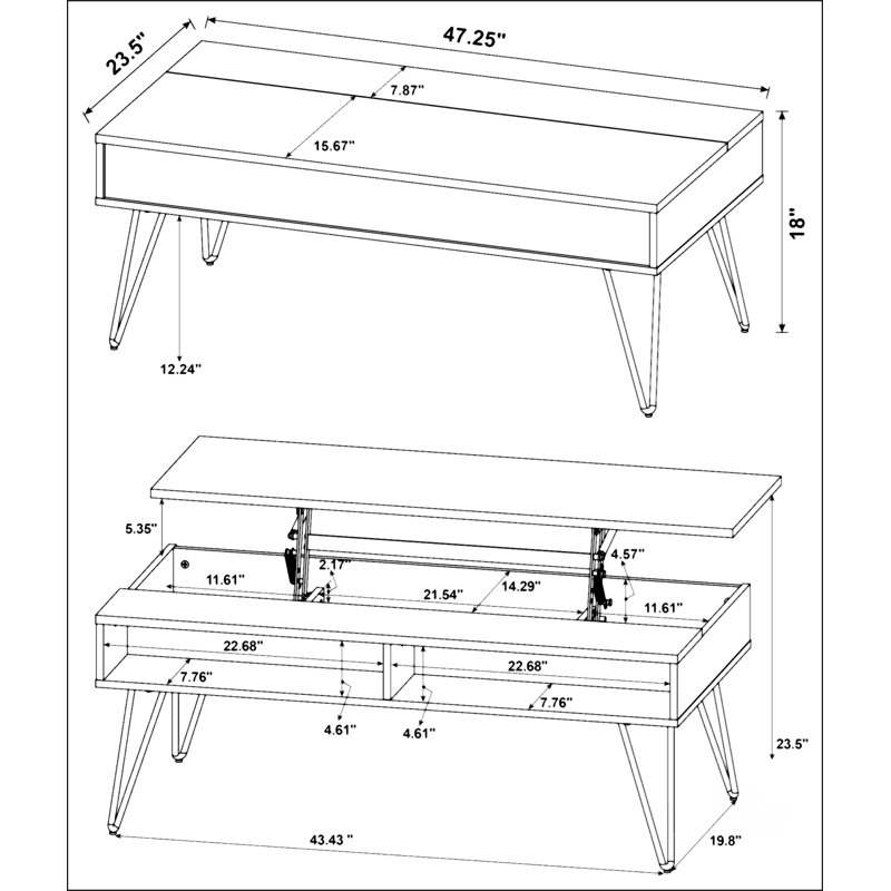Table basse à plateau relevable en chêne doré et noir