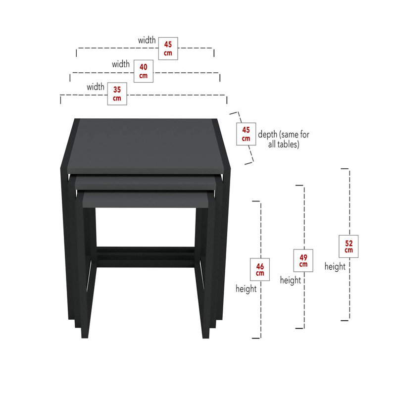 Ezioma Solid Wood Side Table Set, Anthracite