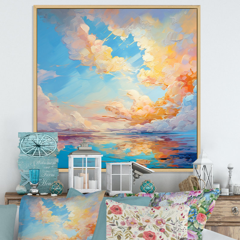 " Turquoise Clouds Charm Vivid ", Natural Floater Framed, 16" H x 16" W x 1" D