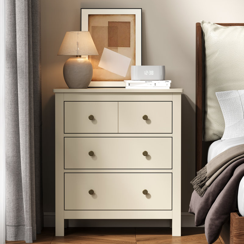 3-Drawer Nightstand, 23.6'' Wood Storage Chest, Beige