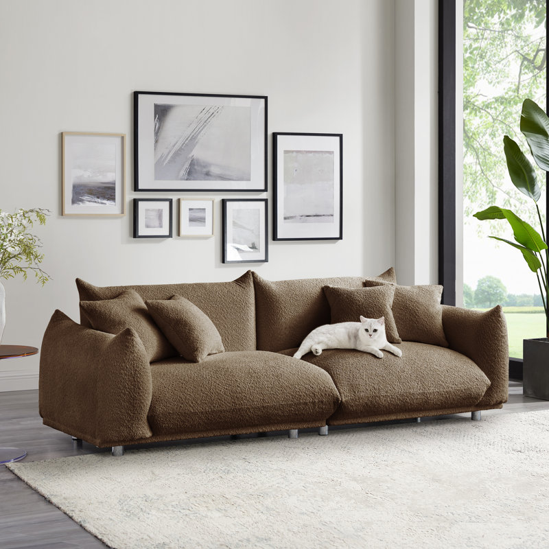Arnya Upholstered Sofa with Round Arms, Nutbrown Boucle, 29" H x 88.9" W x 37" D, 3