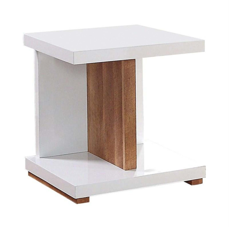 Table de bout moderne à deux tons avec finition ultrabrillante et tablettes ouvertes pour un rangement élégant