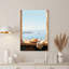 Art mural sur toile, tranche d'agrumes sur rebord de pierre surplombant le port-132735453