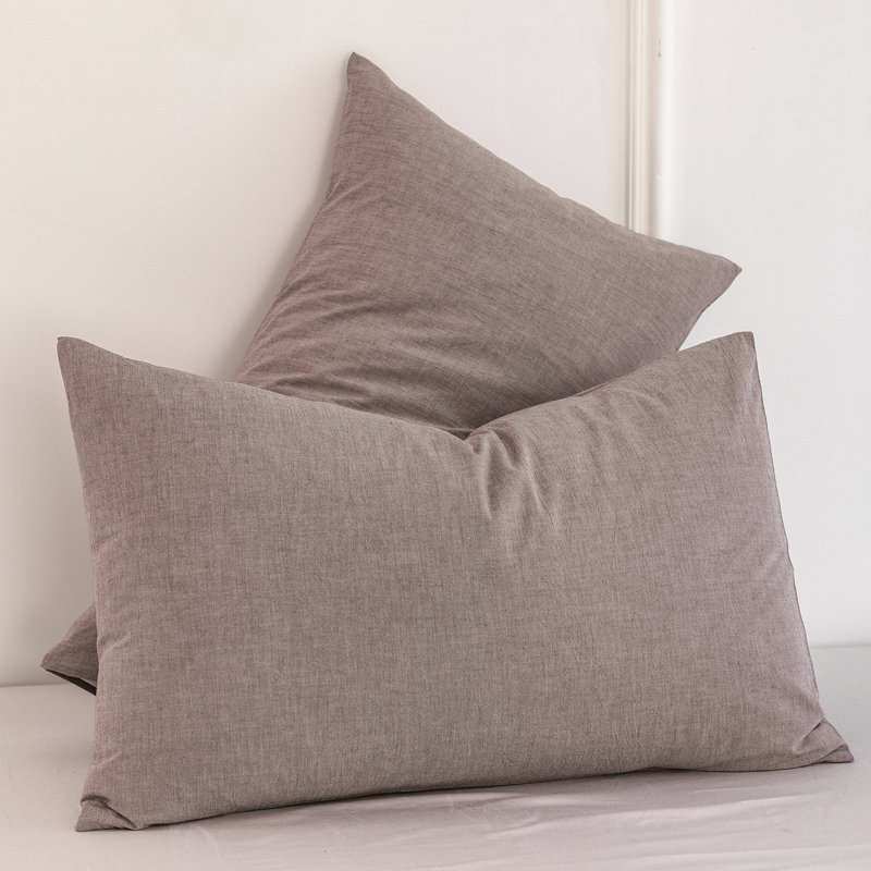 MooMee Pillowcases Envelope Closure 100% Washed Cotton Linen Like Textured Breathable Soft, Standard (20" x 26"), Mauve Brown