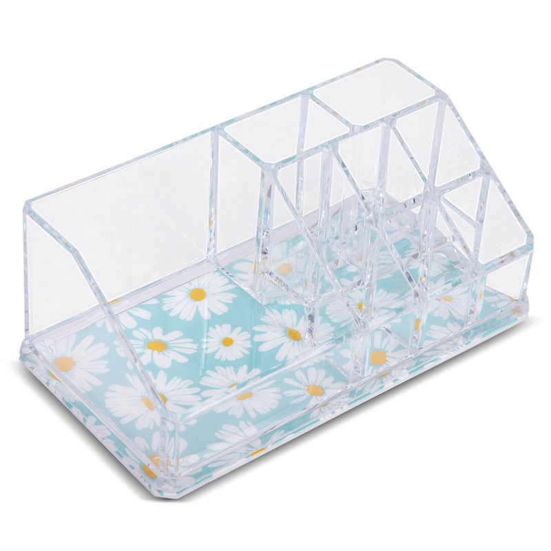  Mini-organisateur de maquillage à 9 fentes avec imprimé marguerite