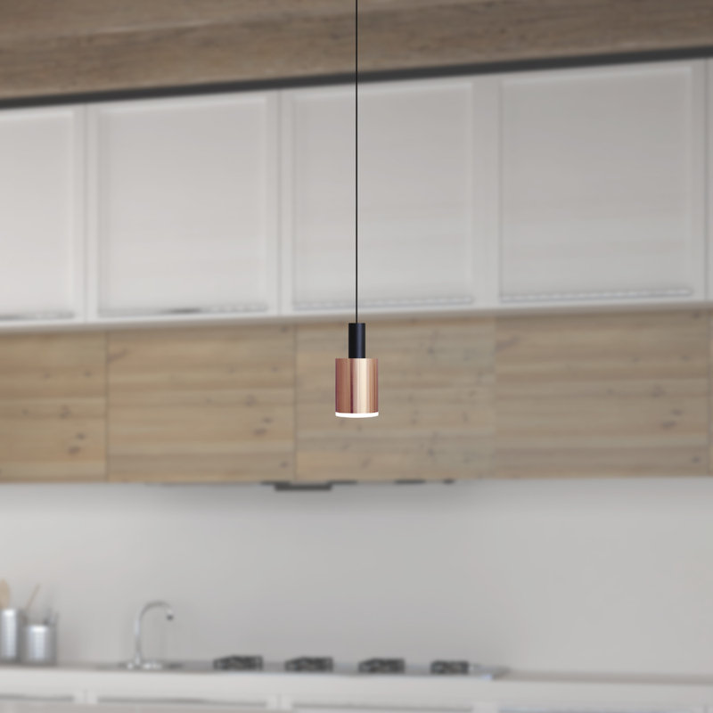 Luminaire suspendu tambour 1 lumière DEL Essoura, Noir / Cuivre