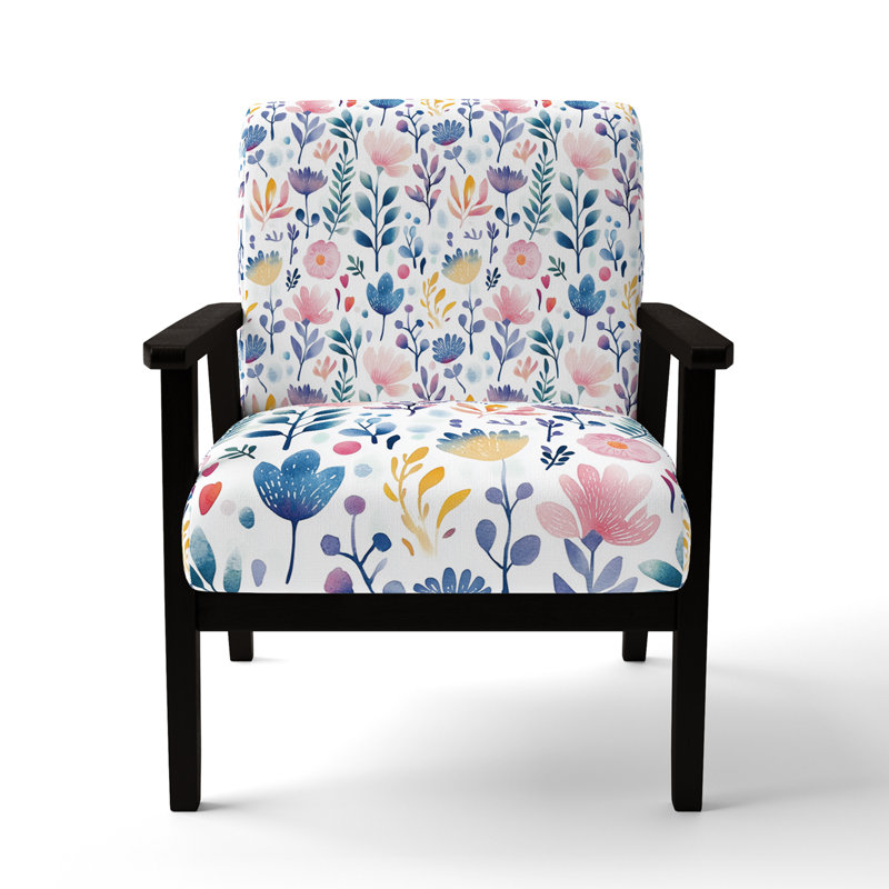 Chaise rembourrée Boho - Botanical Garden Blue, Accoudoirs carrés noirs