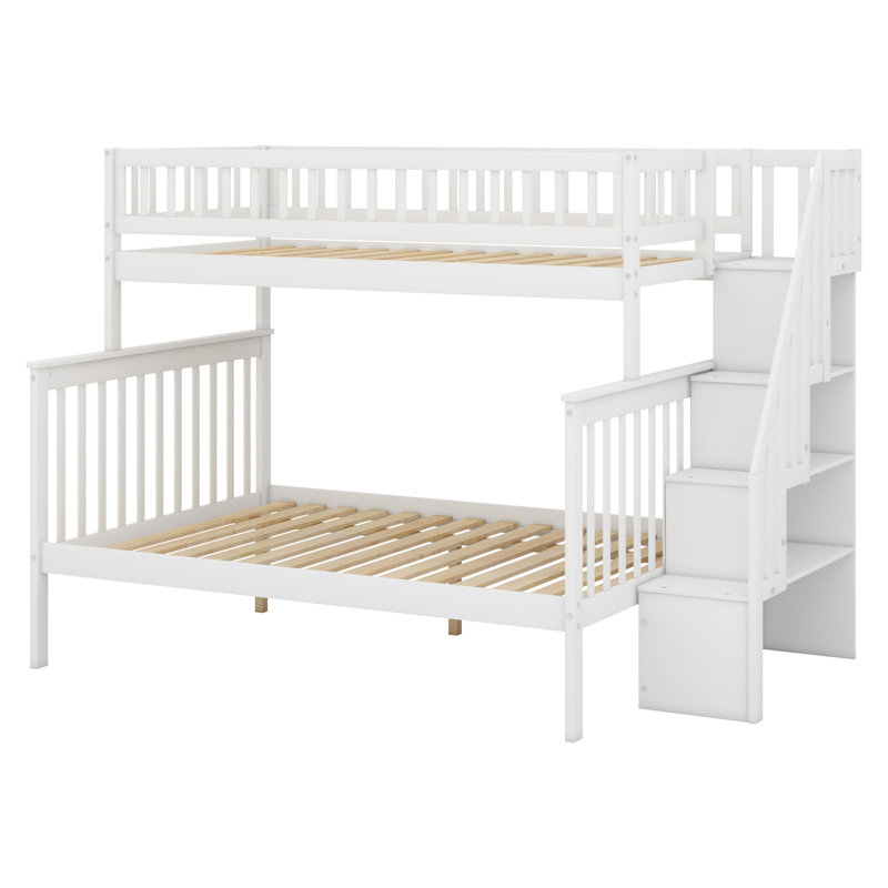 Lit superposé avec escalier de rangement, Blanc