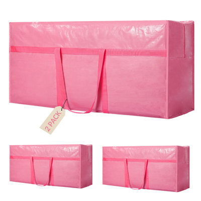 2 Pack Extra Large Moving Bags Pink Heavy Duty PE Packing Totes Zipper Carrying Handles Storage Bags for House Moving Traveling Closet