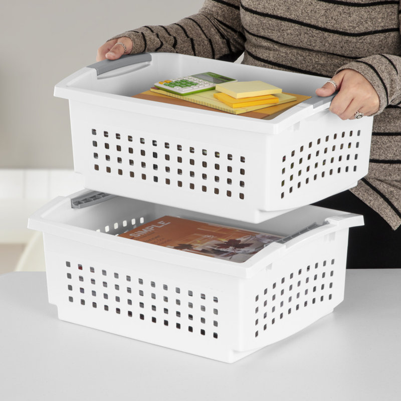 Sterilite Small Stacking Basket, Stack Storage Bins, Organize Closets, Pantry, Bathroom or Classroom