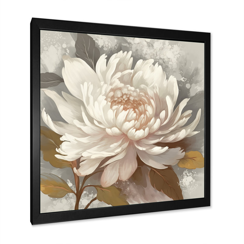 «White Grey Peony Blooms In Motion II», reproduction d'art sur toile, H 24 po x l 24 po x P 1 po, Cadre photo noir