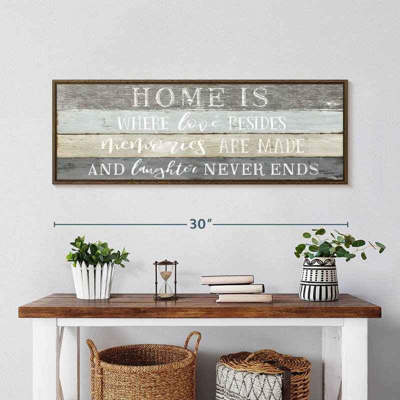 Enseigne murale Home Is Where Love Resides, 31 po x 11 po, Cadre flottant noyer