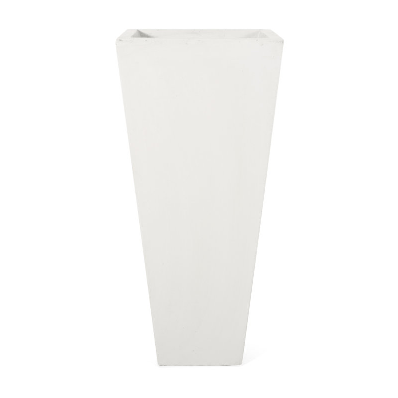 13.39" L X 28.5" H Matte White Outdoor Planter - Tapered Cast Stone, For Backyard 28.9" Stone Design, Enhances Patio, White