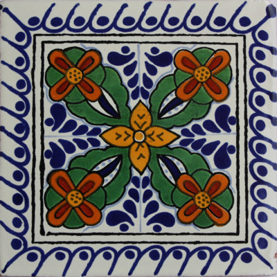 6 "x 6" 4 pièces TalaMex Cacerez carreaux d'argile mexicain dosseret de mosaïque fait à la main Talavera