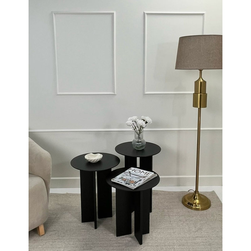 Modern Black Coffee Table Set (3 Pieces), 15.7 x 17.7 x 21.7 inches | 100% MDF, Thickness: 0.71 inches | Stylish & Functional Design for Living Room, Sleek Solid Color - Perfect for Contemporary Décor